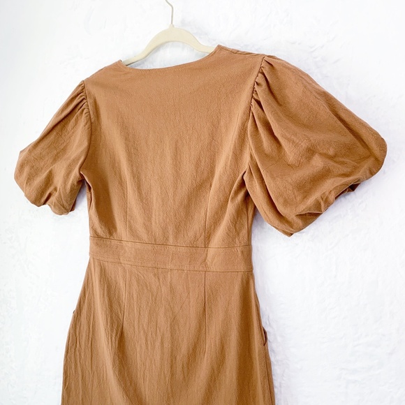 Lena Puff Sleeve Zip Front Utility Mini Dress in Camel Sz S - Picture 4 of 11